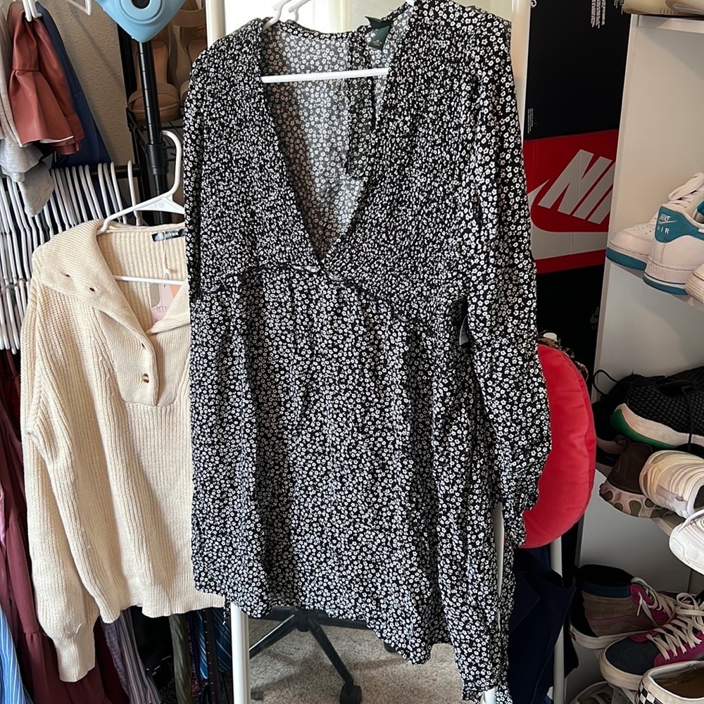 Black dress with tiny white flowers